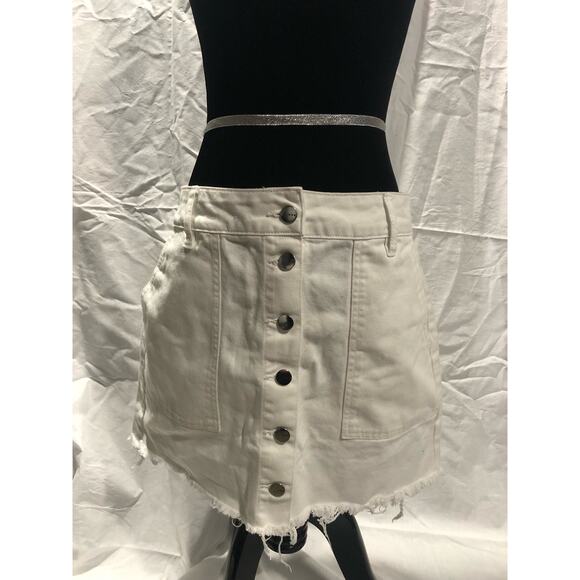 tgla white button fly torn/frayed hem denim/jean mini skirt women's size M - Picture 1 of 6